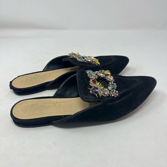 Nanette Lepore Mules Embellished Rhinestones Pointed Toe Black Womens Size 6.5 - Picture 4 of 8